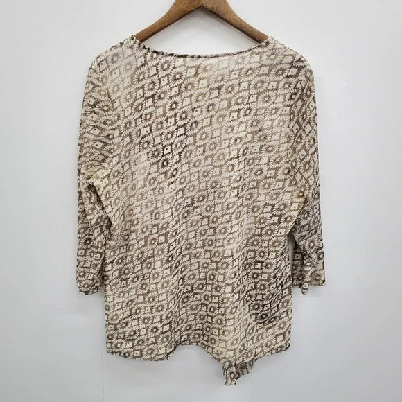 Chico's Womens 3 (XL) Brown Tan Abstract Diamond Print Asymmetric Hem Tunic Top - Picture 3 of 13